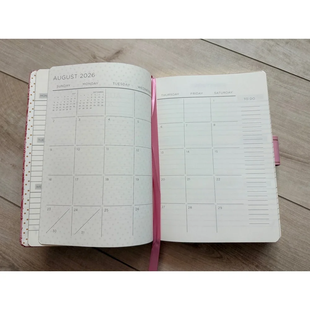 Papyrus 2026-2027 18-Month Faux Leather Planner Pink Floral Gold Leaf Edge NWT